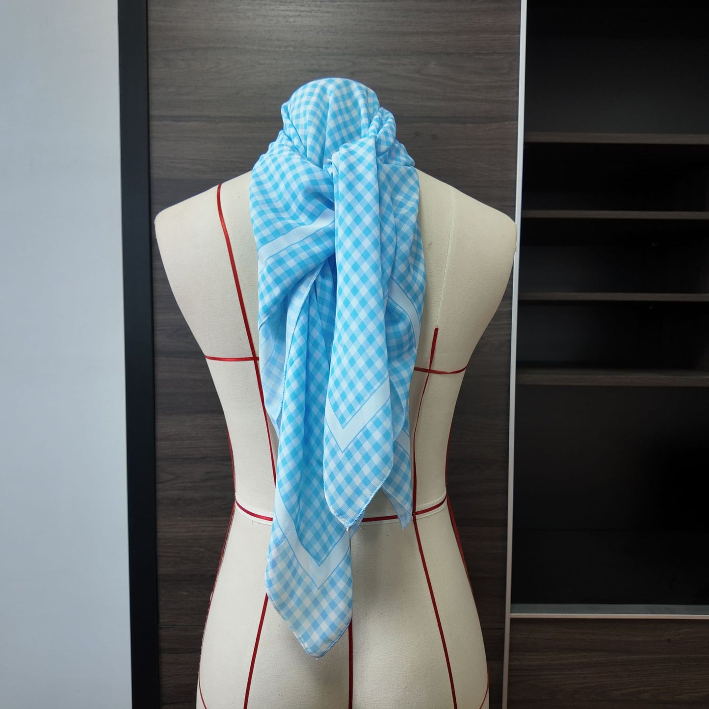 Blue and White Plaid Scarf