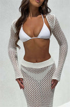 Summer Beach Skirt Set Sexy Cutout Knitting Bikini Swimsuit Blouse Sun Protective Clothing Women Yojiaer