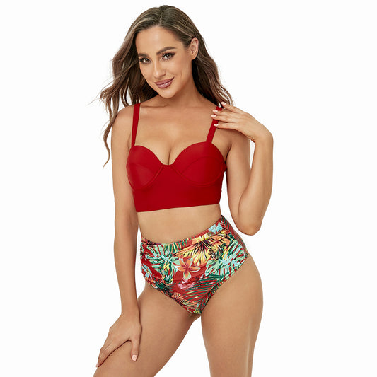 Ladies Solid Color Swimsuit Bikini Bikini Sexy Backless High Waist Triangle Split Swimsuit