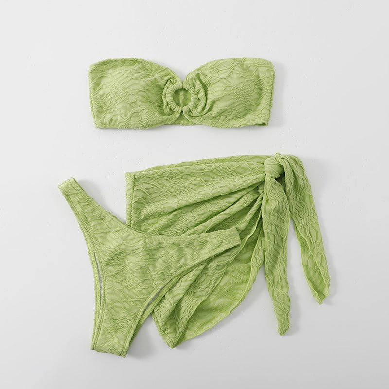 Traje de baño sexy con cordones de tres piezas para playa, vacaciones en el mar, bikini