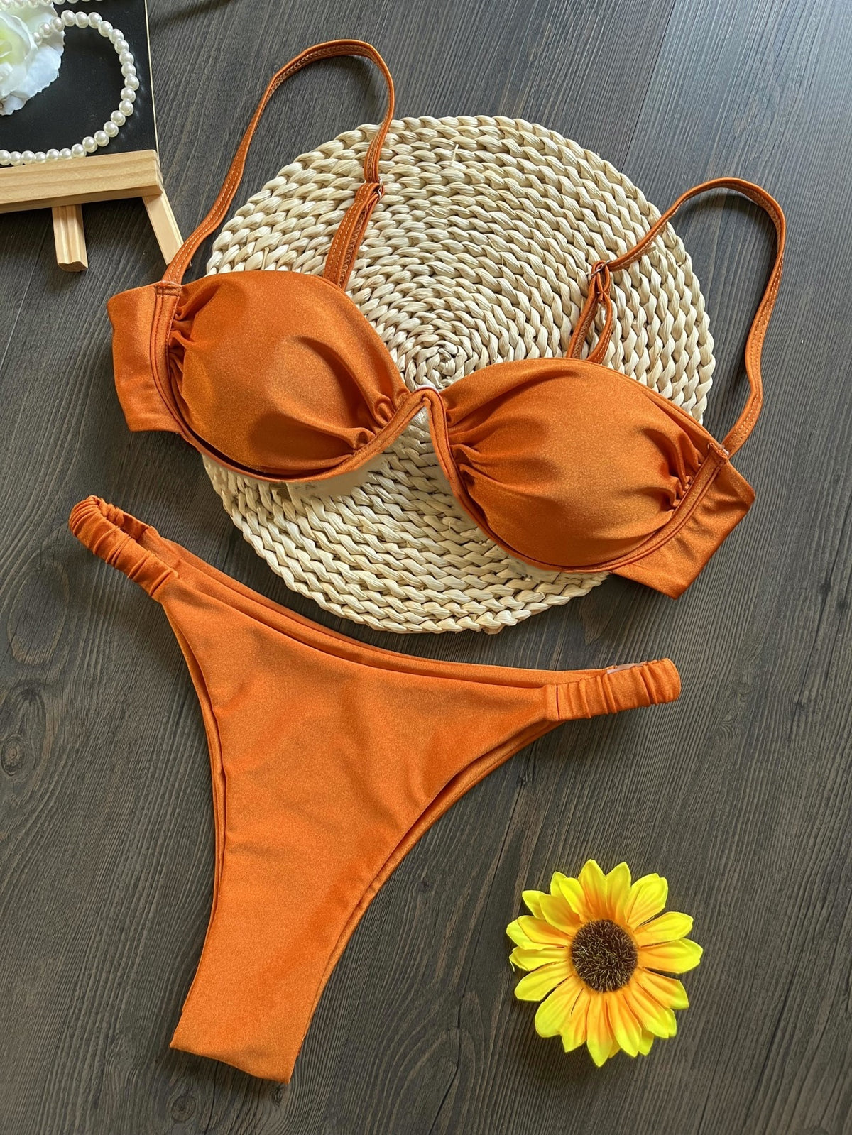 Bikini Swimwear Women Steel Bracket Solid Color Swimsuit Amber
