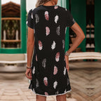 Summer Dress Lace Stitching Feather Printing Straight HUNDRED