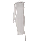 Vestido de otoño con capucha, manga larga, hombros descubiertos, asimétrico, irregular, transparente, para mujer