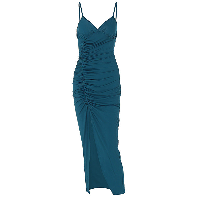 Vestido ajustado de verano con abertura y tirantes finos de color liso para mujer