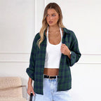 Women Long Sleeved Shirt Autumn Casual Loose Plaid Idle Contrast Color Cardigan Shirt Yiskiss