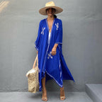 Rayon Embroidered Loose Long Cardigan Beach Sun Protection Coat Beach Cover Up Swimsuit Outwear Women EvenStar
