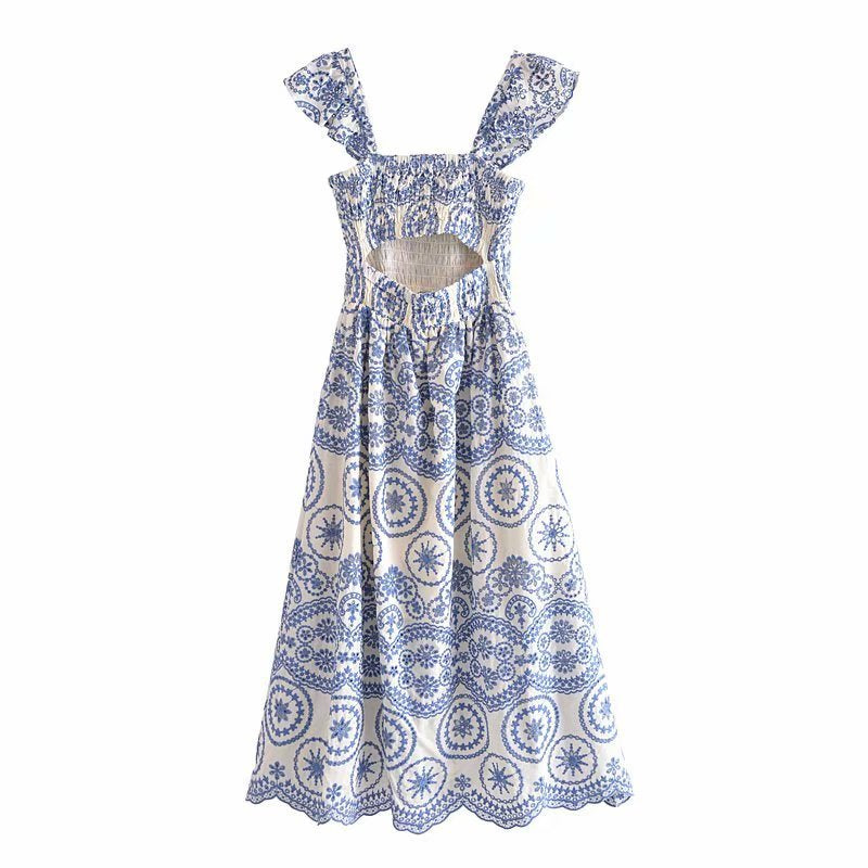 Women Hollow Out Cutout Embroidered Strap Dress HANDINHAND