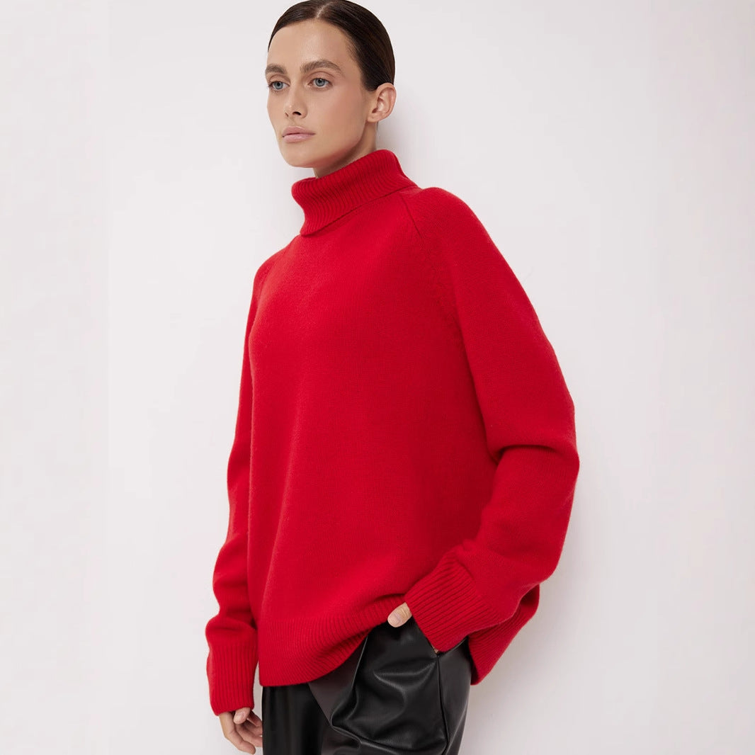 Pull en laine à col roulé pour l'automne et l'hiver, ample et chaud, en maille pour femme