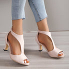 Simple in Back Zipper Bag Heel Peep Toe Shoes Women Summer Plus Size Side Empty Stiletto Heel Roman Sandals ZUIMEI