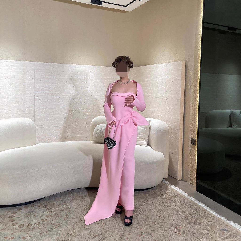 Summer Elegant Sexy Shawl Tube Top Slit Ball Dress Two Piece Set RMAI
