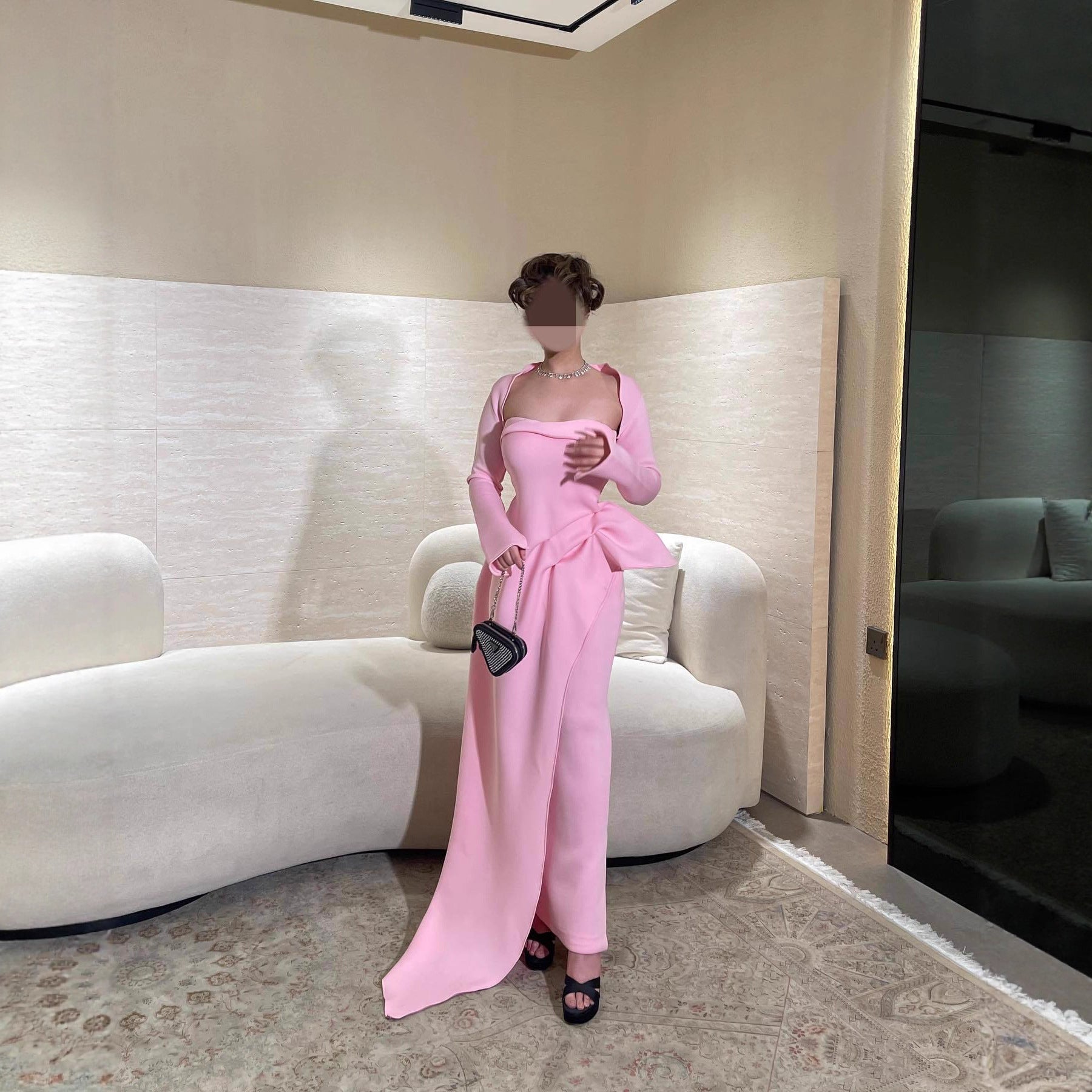 Summer Elegant Sexy Shawl Tube Top Slit Ball Dress Two Piece Set RMAI