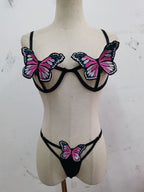 Traje sexy dividido sin espalda con bordado de mariposas