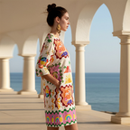 Loose Seaside Holiday Dress Printed V neck Midi Beach Dress MoSa