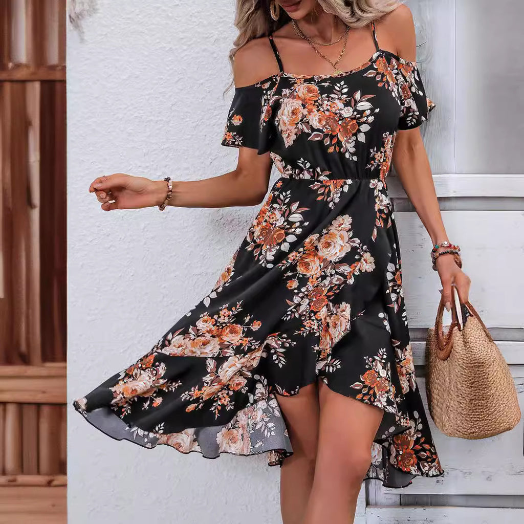 Women Clothing Summer Floral Print Slit Sling Dress NEWMELANCE