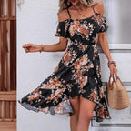 Women Clothing Summer Floral Print Slit Sling Dress NEWMELANCE