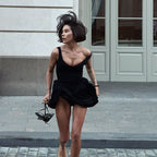 Women Clothing Patchwork Design Pleated Sleeveless Suspender High Waist Irregular Asymmetric Hem Dress Kigali