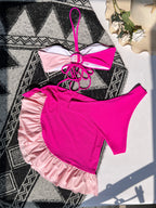 New Three-Piece Set Swimsuit Color Matching Bikini Women Swimsuit Ruffle Swimwear Bikini