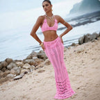 Sexy Floating Floral Cropped Outfit Bikini Strap Halter Knitted Swimsuit Dress Mangar