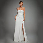 Camisole Evening Dress Tube Top Pleated Slit Satin Dress Sexy Slim Hip Dress Spring JoyEase