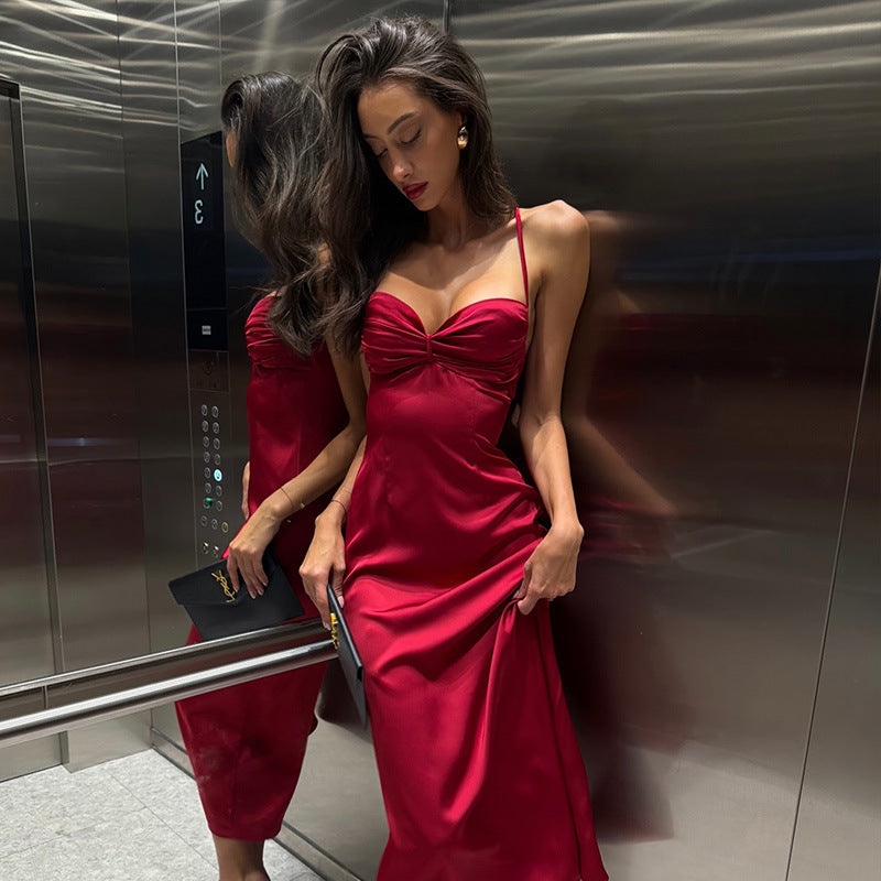 Arrival Solid Color Tube Top High Waist Backless Suspender Sheath Dress LaceCH