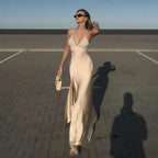 Spring Women Clothing Elegant Slim Fit V neck Brace Stitching Lace Split Sexy Hip Dress YIMAIL