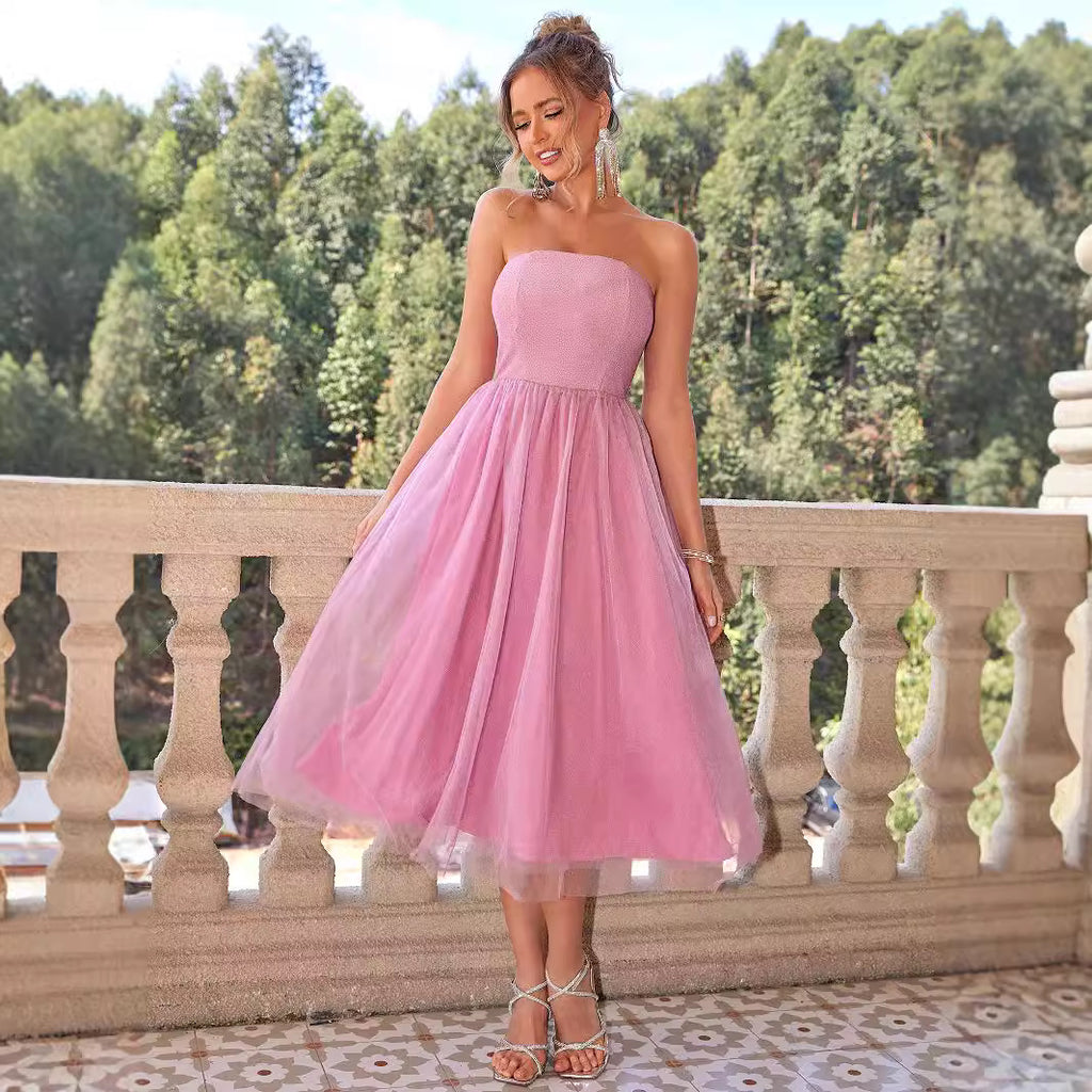 Women Summer Sleeveless Printed Elastic Waistband Pocket Short Dress PartyPart