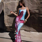 Robe d'été sexy à bretelles spaghetti et imprimé floral pour femme, tenue de plage fendue sur les hanches