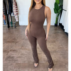Women Clothing Comfortable Sleeveless Zipper Slim Fit High Waist Micro Pull Jumpsuit Aselin