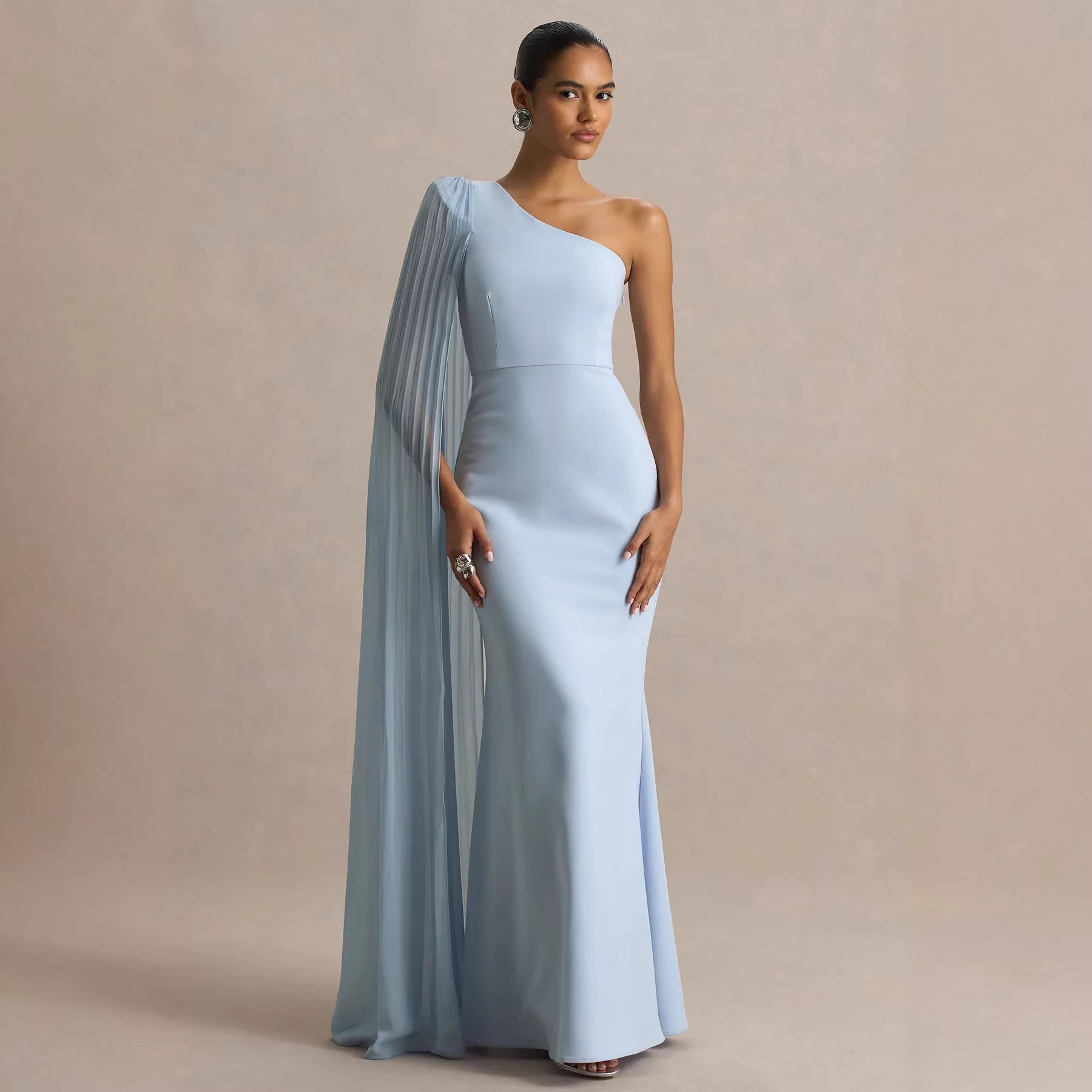Spring Summer Shoulder Pleated Maxi Dress Holiday Party Women Dress Oyrina