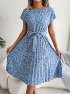 Spring Summer New Casual Short Sleeve Floral Large Hem Pleated Women Clothing BAGIISA