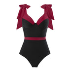 Solid Color One Piece Women Swimwear Suit European, French Spring Cover Belly Slimming Swimsuit