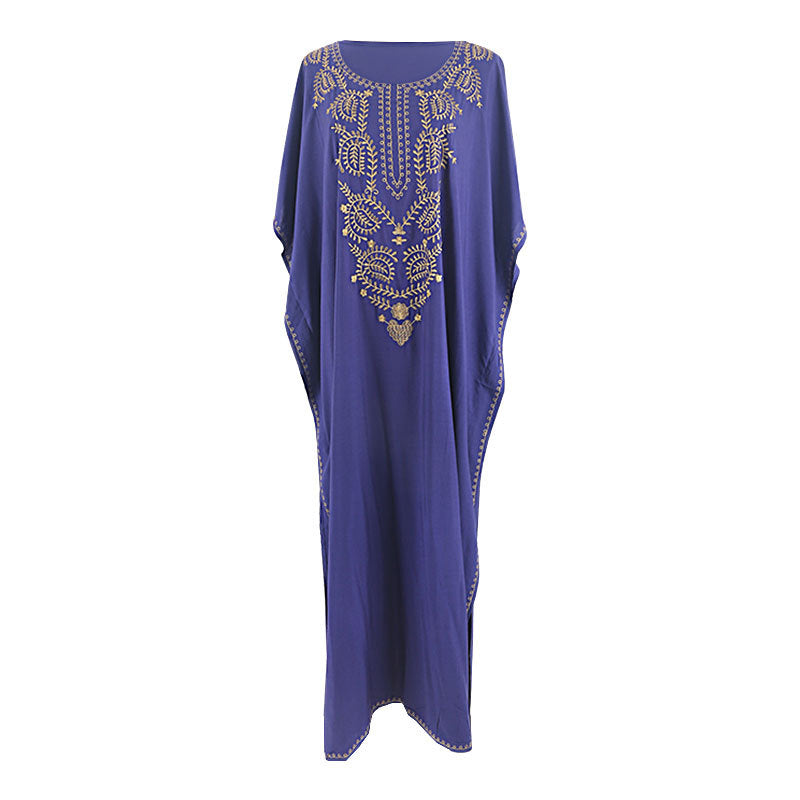 Bata de playa holgada con bordado azul, para vacaciones, para playa, protección solar, bikini, traje de baño, blusa