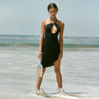 Sexy Hollow Out Cutout-out Halter Dress Women Summer Seaside Beach Backless Slit Slim Fit Niche Sexy Dress Yiskiss