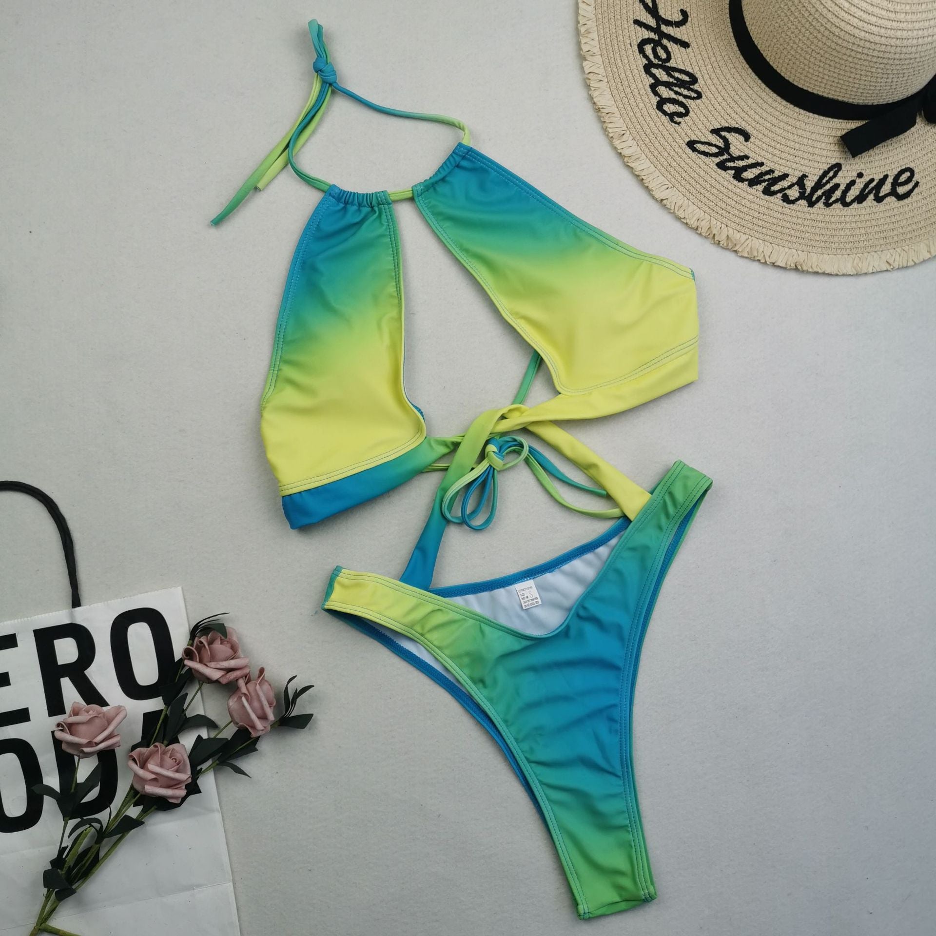 Traje de baño de una pieza para mujer, sexy, de talla grande, nuevo bikini con estampado degradado.