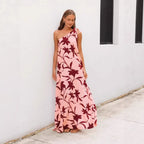 Summer Dress Printed Shoulder Lace up Sexy Vacation Maxi Dress Zemy