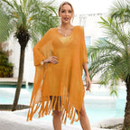 Summer Tassel plus Size Loose Hollow Out Cutout Beach Swimsuit Vacation Blouse for Women PettiCloth