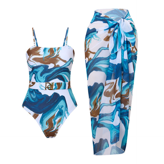 Sexy One Piece Triangle Swimsuit Women Chiffon Dress Two Piece Swimwear Set