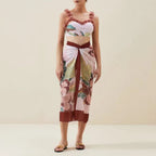 Three Piece Set Swimsuit Customized Printed Steel Bracket Push up Petals Gauze Skirt Swimsuit Women Peaches