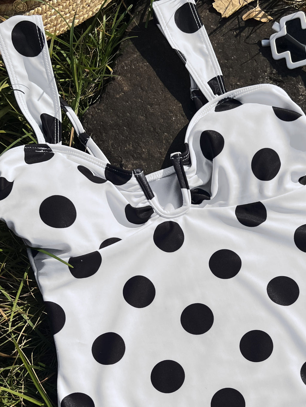 Ladies One Piece Dotted Prints U Neck One Piece Bikini Swimsuit Bikini YatHin