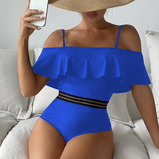 Traje de baño de una pieza de bikini de cintura alta sexy con lazo y hombros descubiertos para mujer