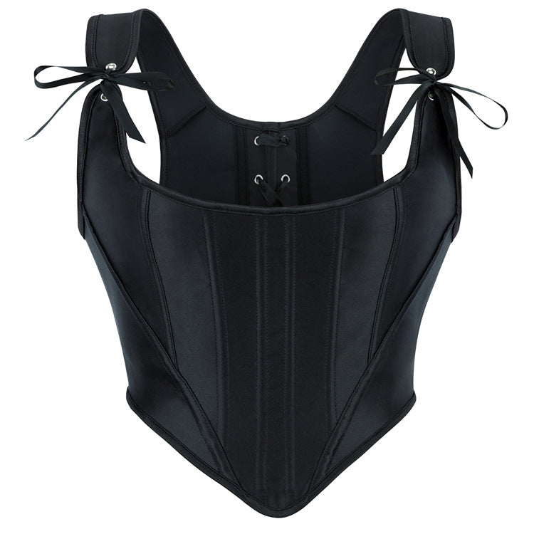 Satin Cotton Vest Sexy Lace up Slim Short Boning Corset Small Vest Bra Beloved