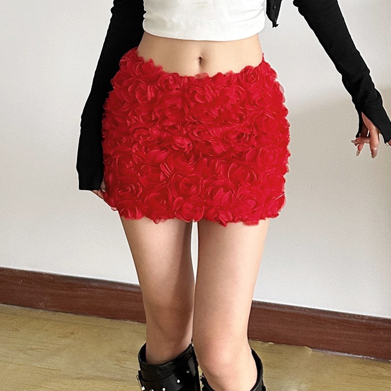 Women Clothing Nightclub Sexy Solid Color Three Dimensional Floral Ultra Short Skirt Straight Hair Bailess