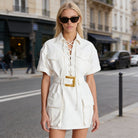 Early Spring Star Series Belt Rope Short Sleeve Casual Dress Olady