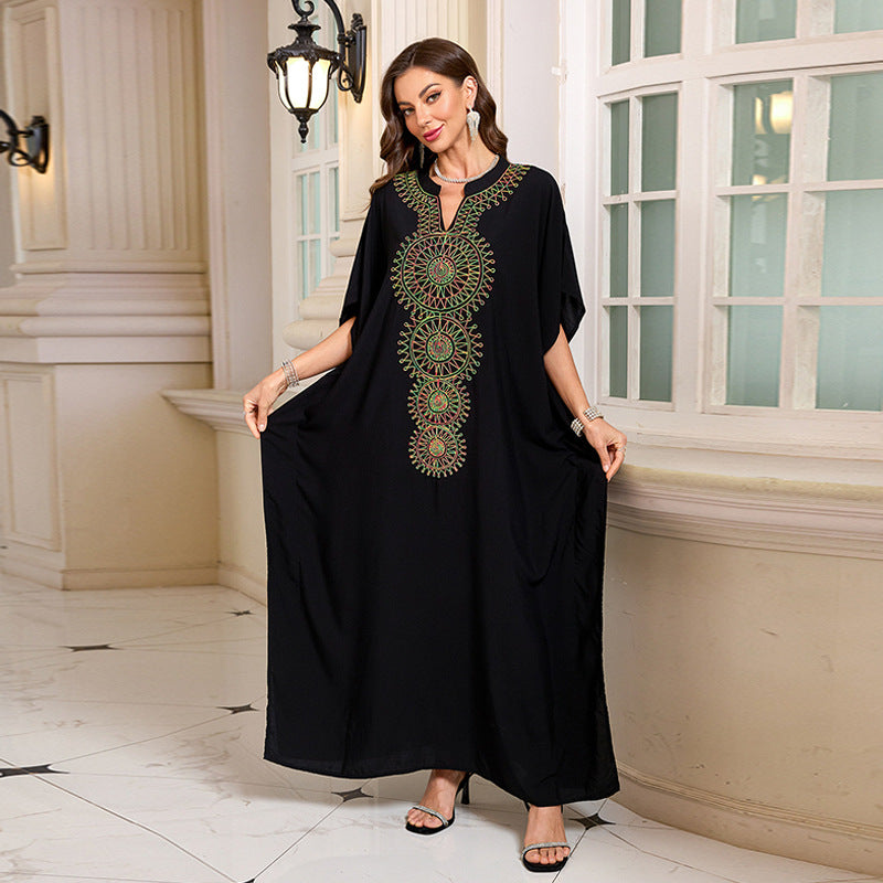 Floral embroidery vacation beach blouse Maxi Dress women loose Maxi Dress bikini cover up EvenStar