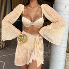 Bikini Three Piece Long Sleeve Tassel Sexy Split Swimsuit Women Bikini Thunder