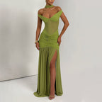 Summer Sexy Tube Top Backless Dress Mesh Pleated Slit Dress JULISSA