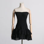 Spring Sexy Sexy Elastic Waist Tube Top Embroidered Ruffled Short Dress for Women BOCAS
