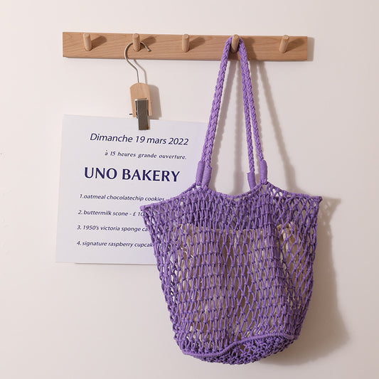 Bolso tejido de algodón coreano sencillo, bolso de hombro de paja de malla de gran capacidad, bolso de nicho hecho a mano para mujer, bolso informal para vacaciones en la playa. 