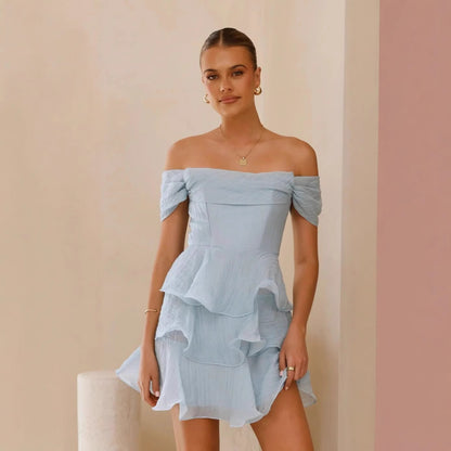 Summer Sexy Tube Top Backless Solid Color Tiered Dress VIVIAN