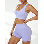 Ropa de yoga a prueba de golpes con efecto push up para mujer, pantalones cortos de cadera color melocotón, sin costuras, para entrenamiento